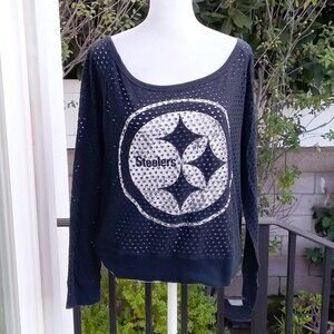 Pittsburgh Steelers Top Long Sleeve NFL Football Black-White Top Med